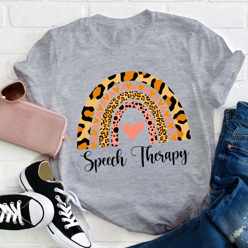 Leopard Rainbow Speech Therapy Teacher T-Shirt