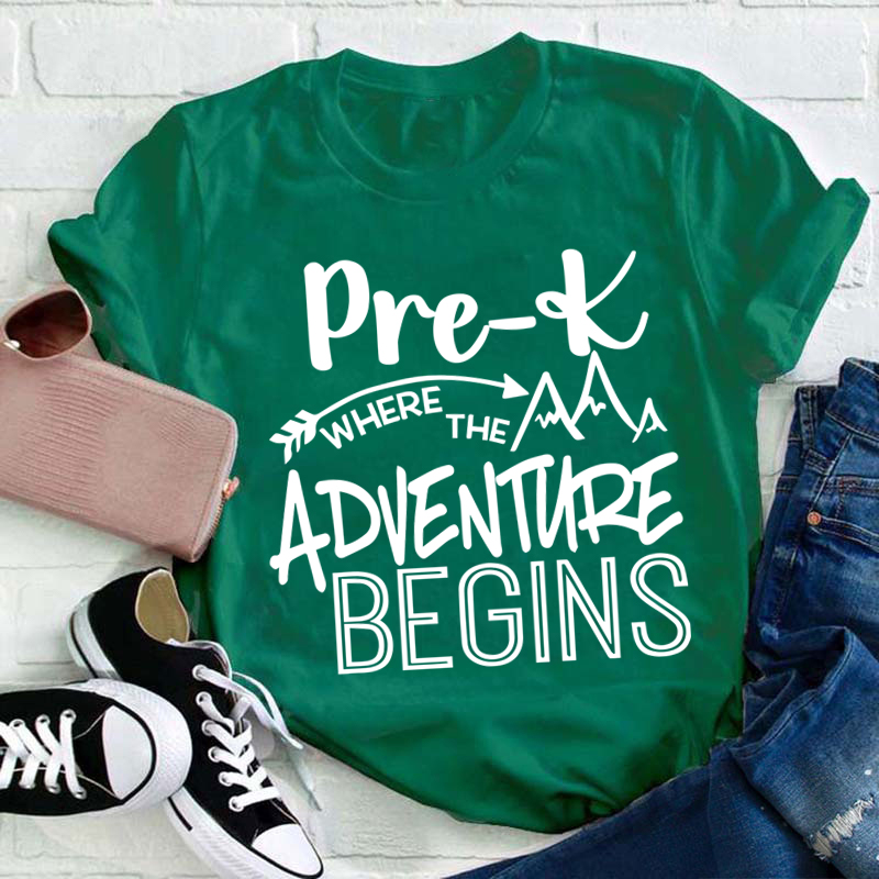 Personalized Grade Pre-K Where The Adventure Begins Teacher T-Shirt