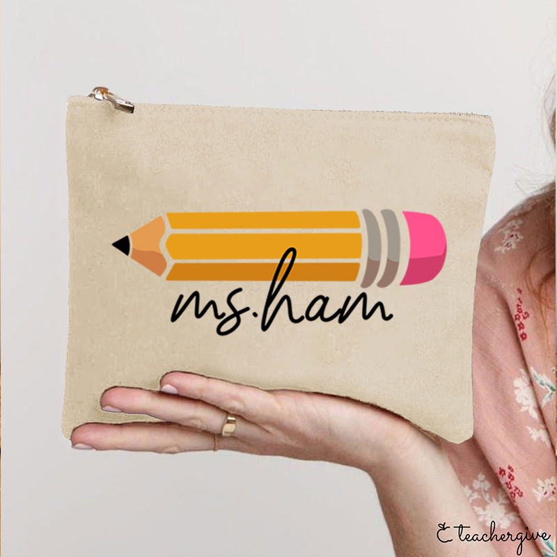 Personalized Pencil Teacher Name Makeup Bag