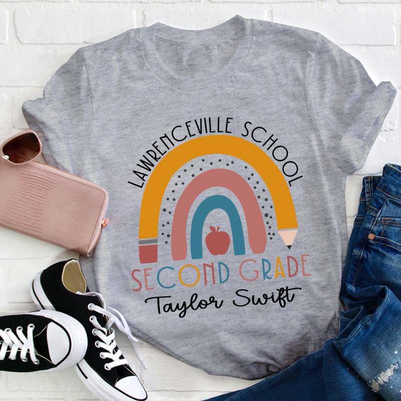 Personalized Name Rainbow Apple Teacher T-Shirt