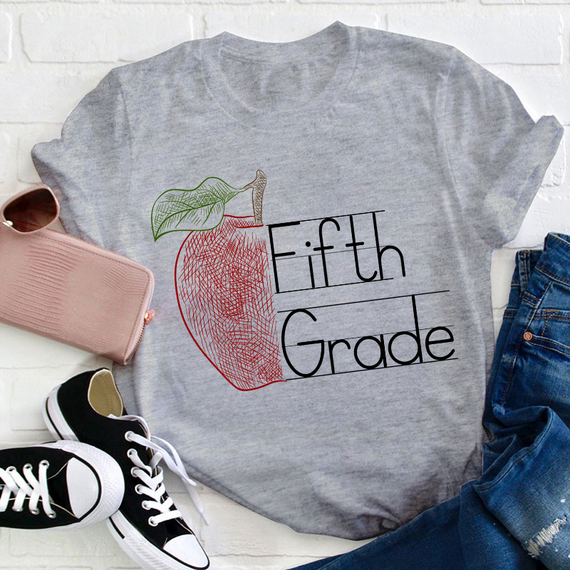 Personalized Grade Half Of Red Apple Teacher T-Shirt
