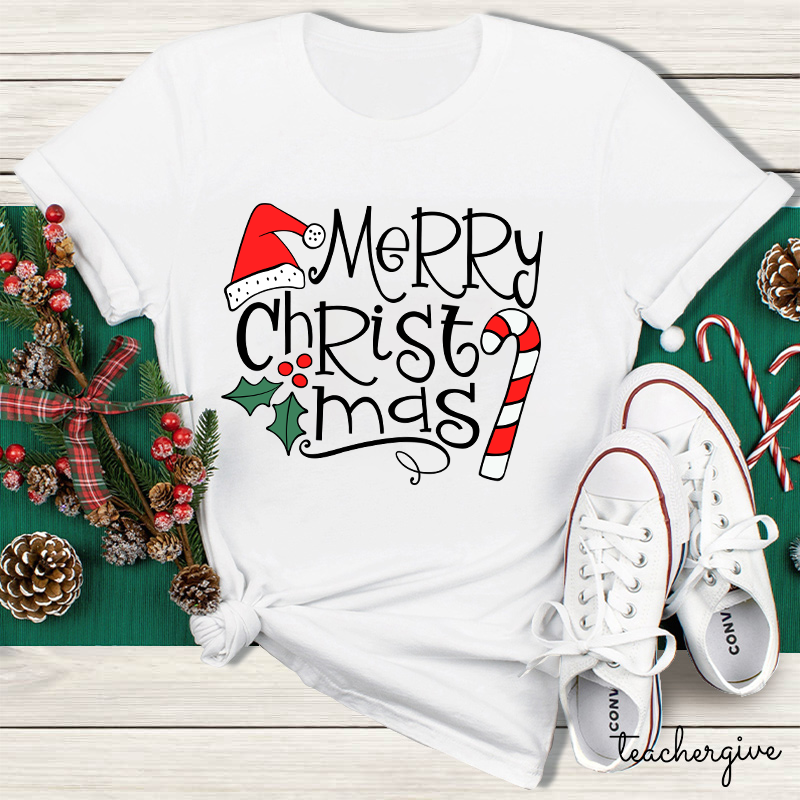 Merry Christmas Candy Canes Teacher T-Shirt
