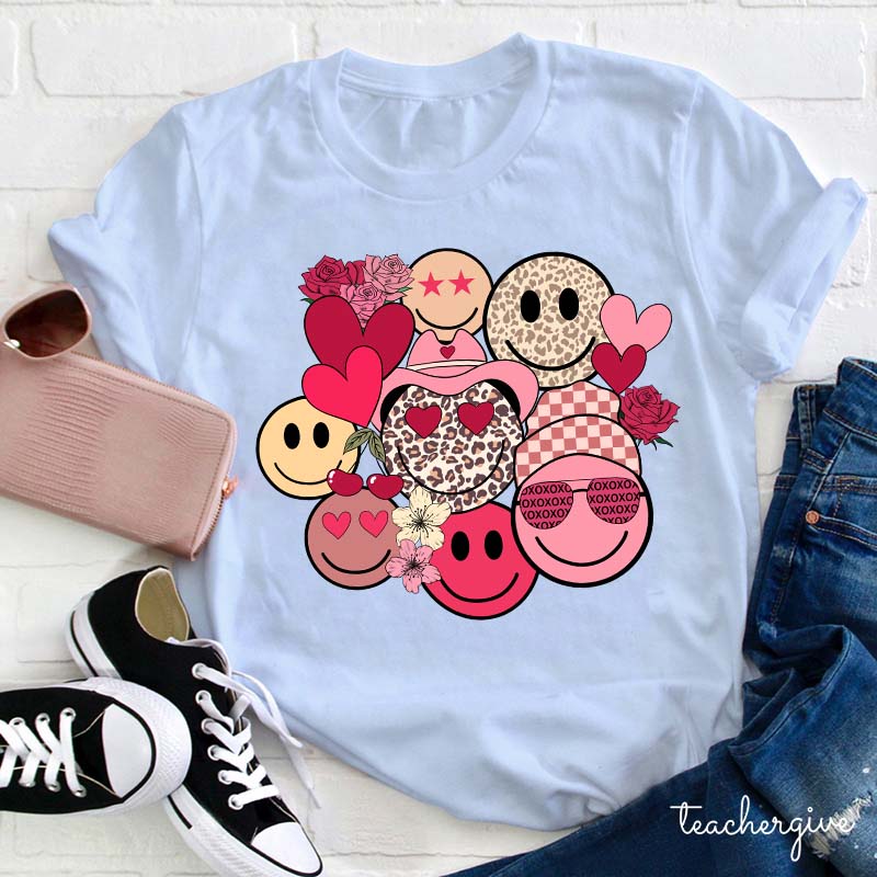 Happy Emoji Valentine Teacher T-Shirt