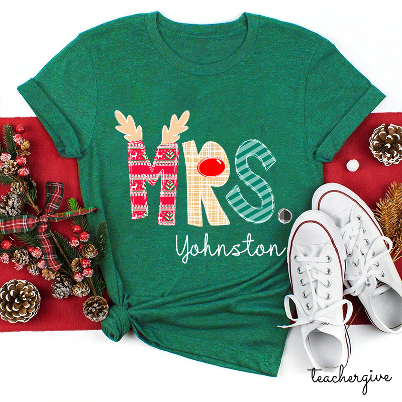 Personalized Christmas Classic Pattern Teacher Name Teacher T-Shirt