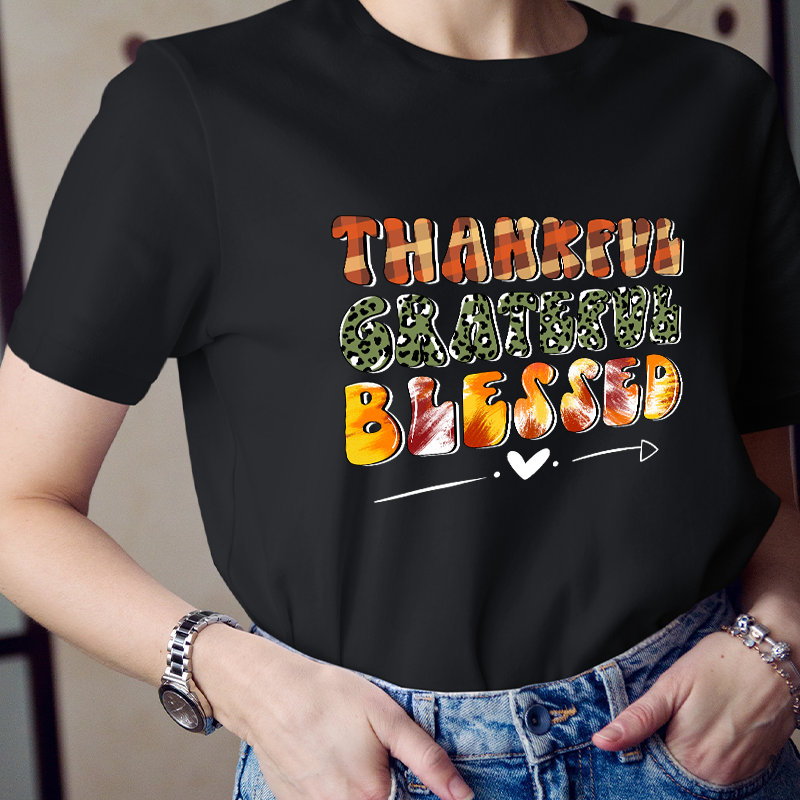 Thankful Grateful And Blessed Plaid Elements T-Shirt