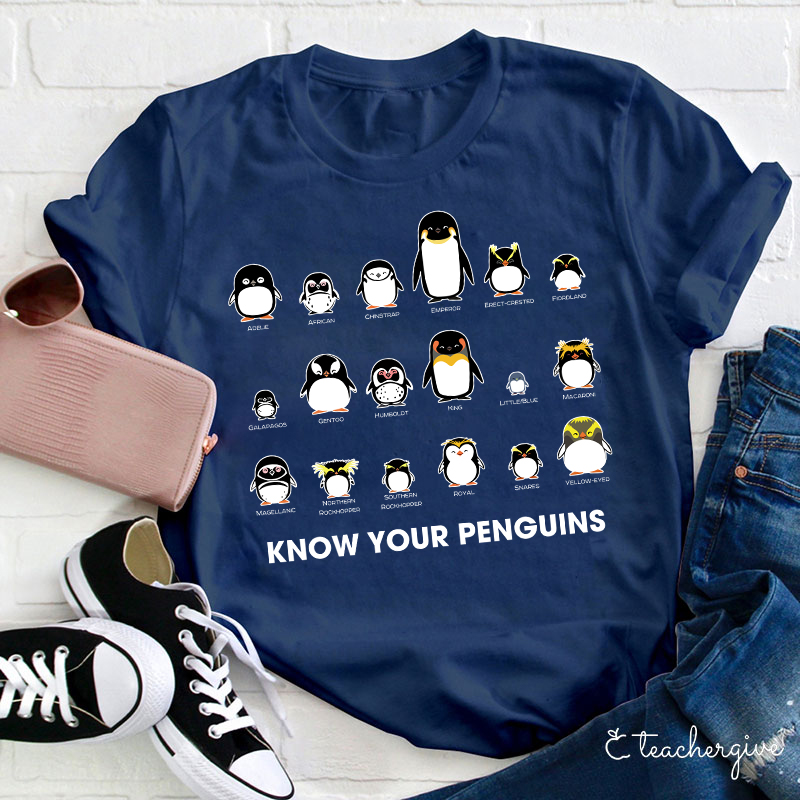 Know Your Penguins Teacher T-Shirt