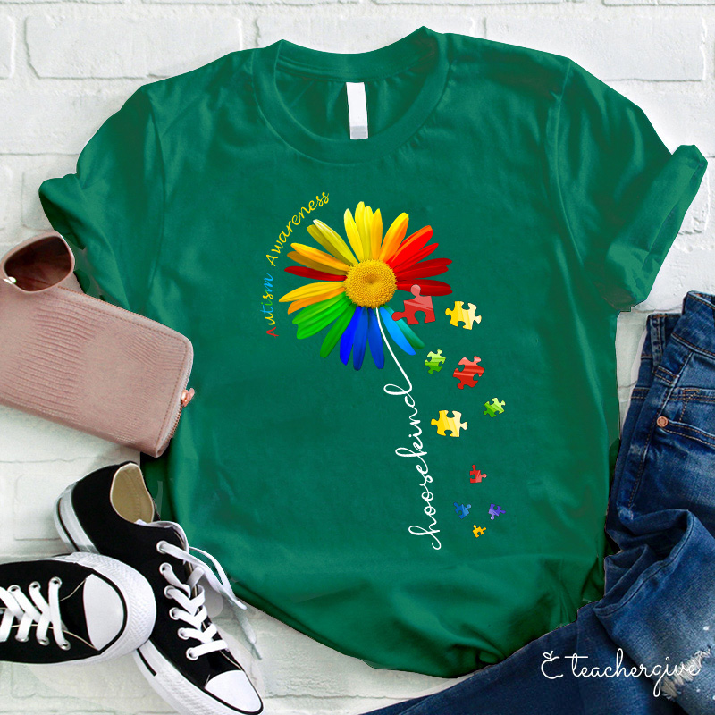 Autism Awareness Choose Kind Colorful Daisy Teacher T-Shirt