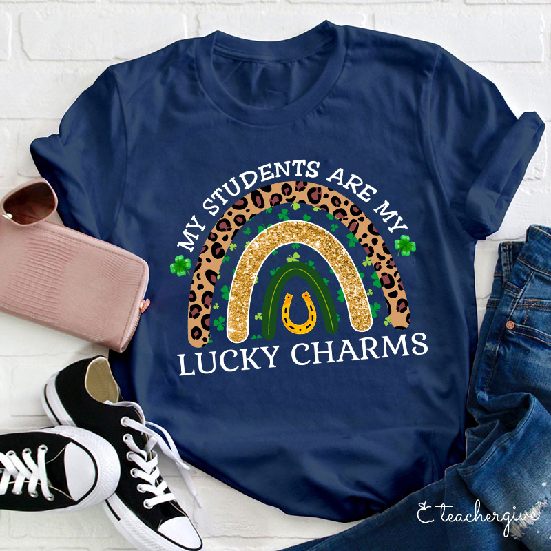 Leopard Rainbow My Students Are My Lucky Charms Teacher T-Shirt