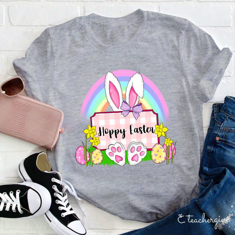 Hoppy Easter Rainbow Teacher T-Shirt