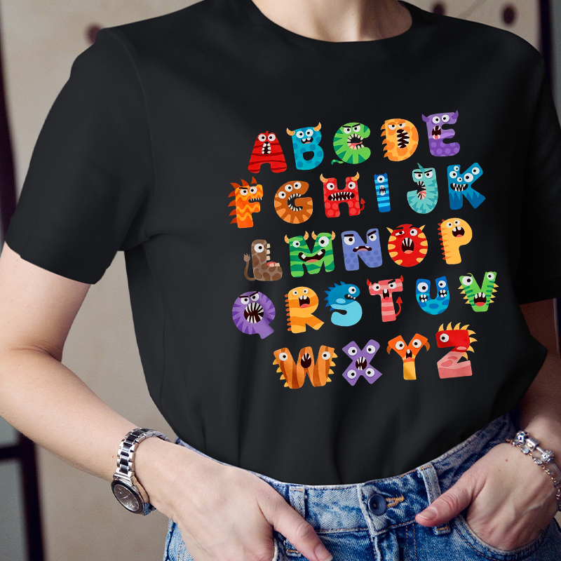 Cute Halloween Monster Alphabet School  T-Shirt