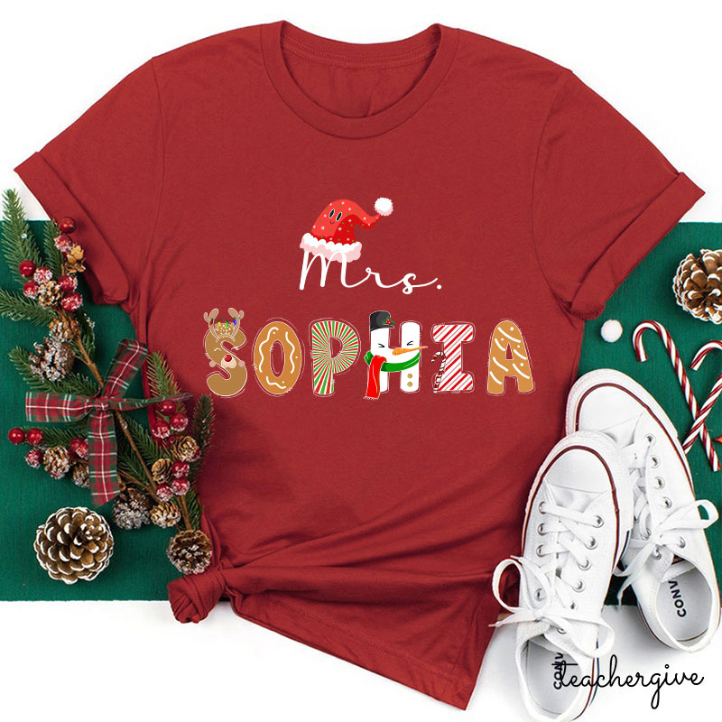 Personalized Christmas Vibes Teacher Name Teacher T-Shirt