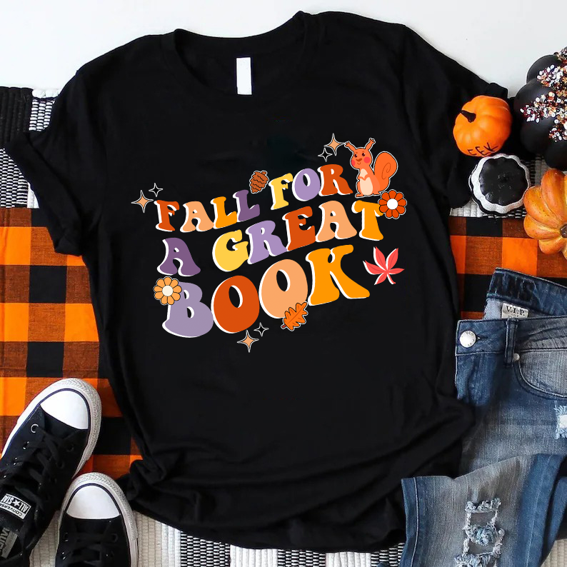Fall For A Great Book Fallen Leaves Teacher T-Shirt