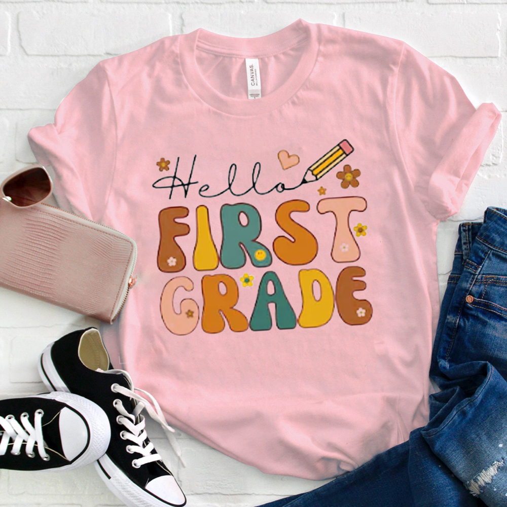 Hello First Grade Cartoon Letters  T-Shirt