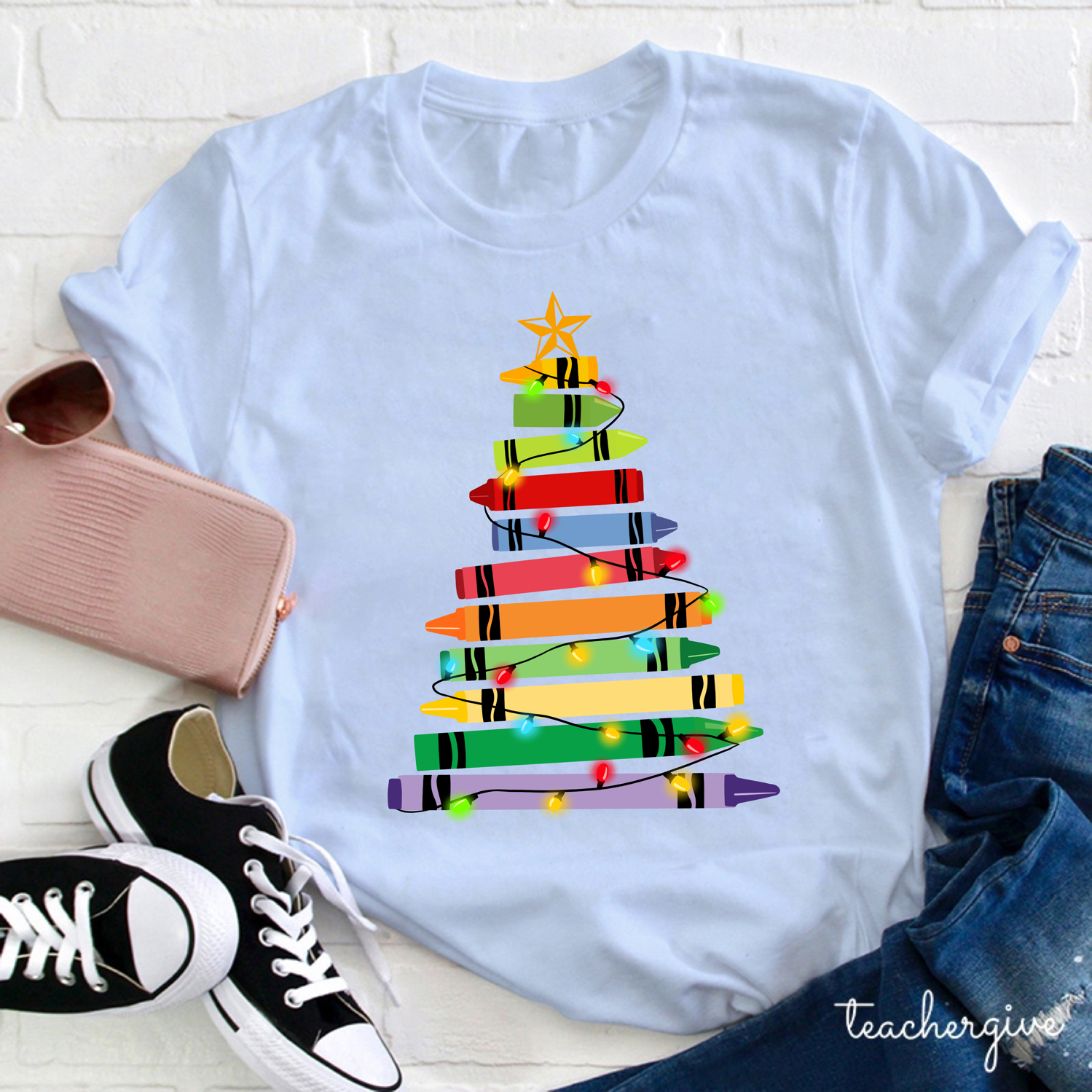 Crayons Tree Colored Ligths Teacher T-Shirt