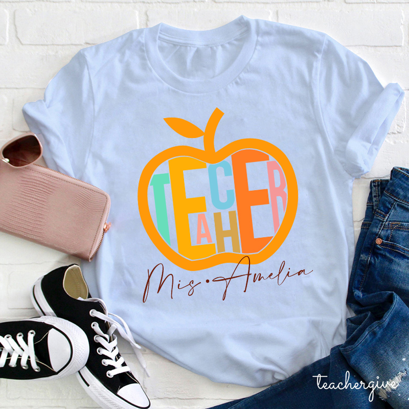 Personalized Artistic Apple Teacher T-Shirt