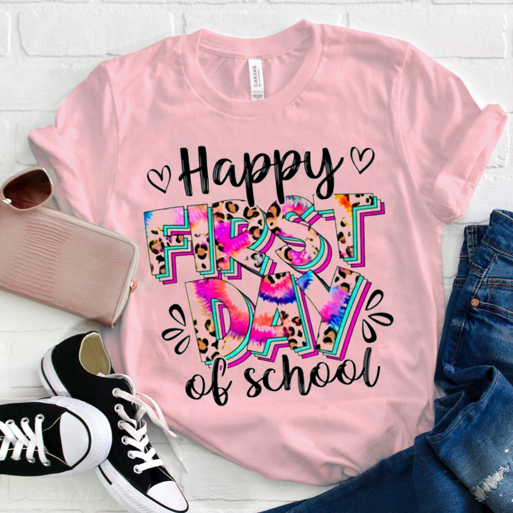 Happy First Day Of school Leopard Print Fireworks   T-Shirt