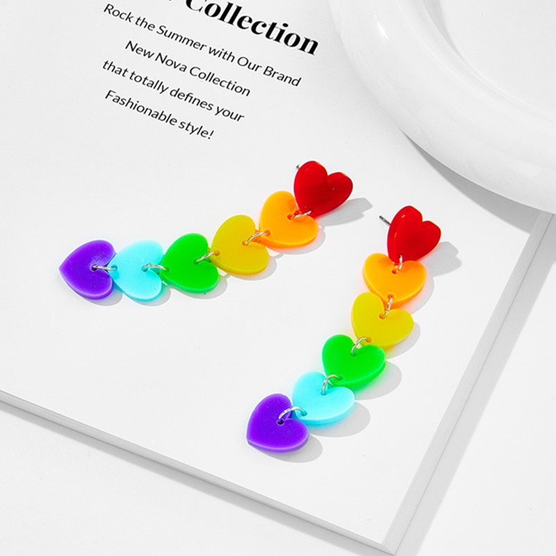 Rainbow Colors Hearts  Acrylic  Earrings