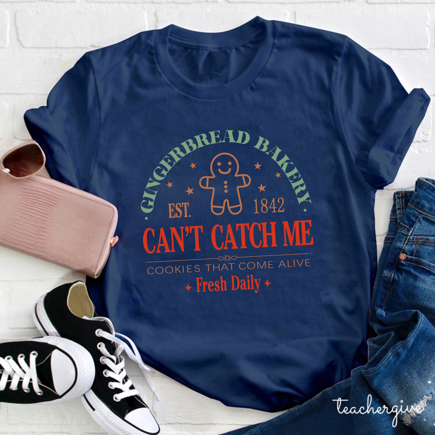 Gingerbread Bakery Can't Catch Me Cookies That Come Alive Teacher T-Shirt