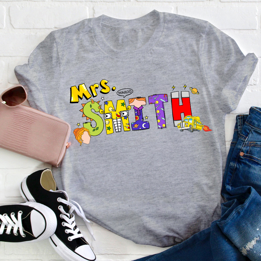Personalized Name School Bus Teacher T-Shirt