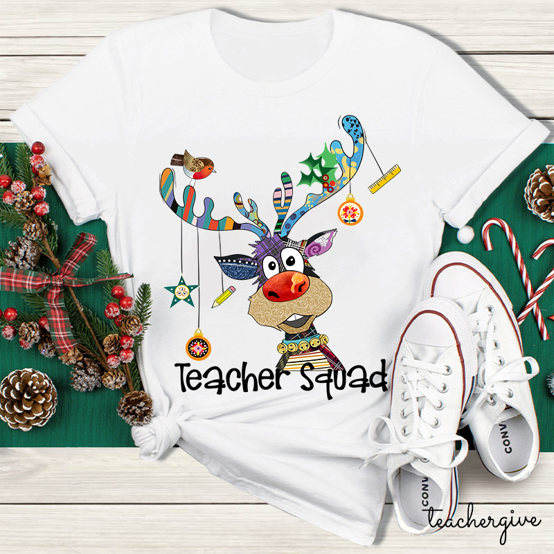 Teacher Squad With Reindeer Joy Teacher T-Shirt