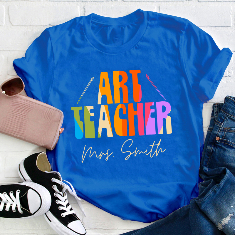 Personalized Name And Subject Simple Color Teacher T-Shirt