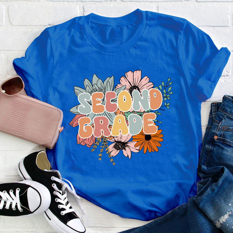 Personalized Grade Flowers Teacher T-Shirt