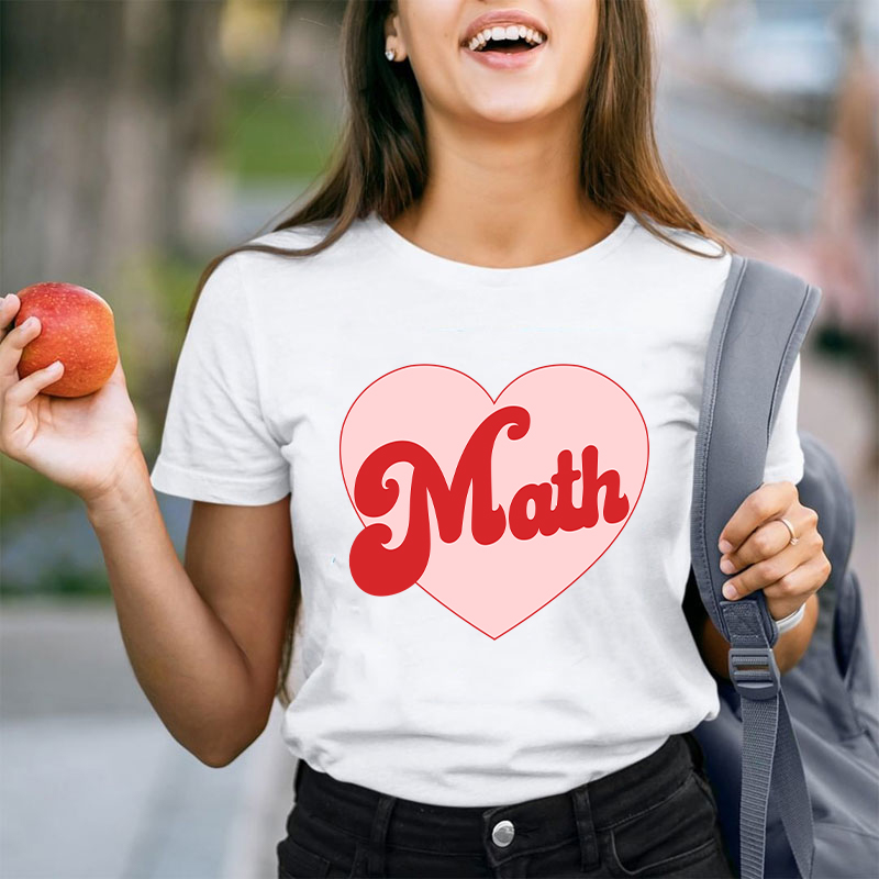 Personalized Subject Pink Heart Teacher T-Shirt