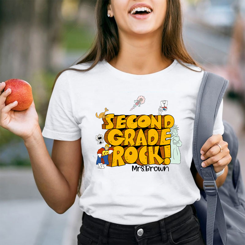Personalized Name And Grade Rock Teacher T-Shirt