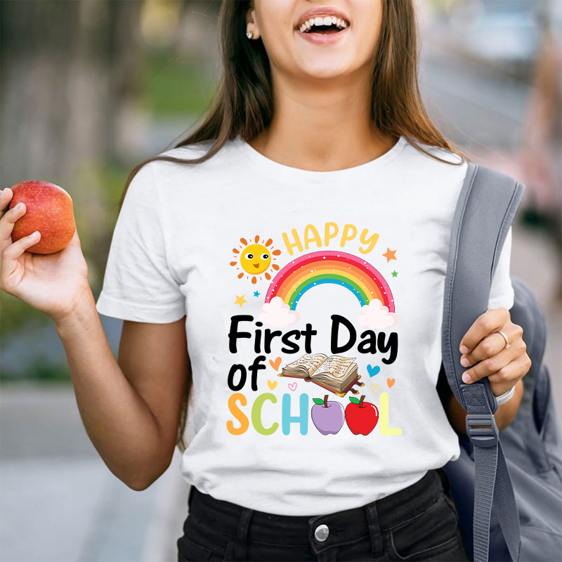 Happy First Day Of School Sunshine And Rainbow T-Shirt
