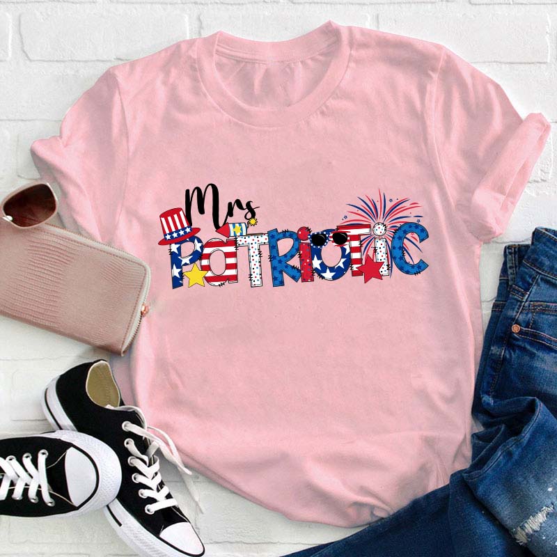 Personalized Name Flag Cartoon Teacher T-Shirt