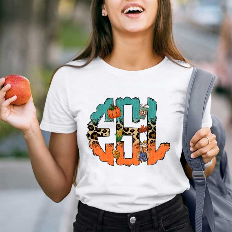 Personalized Halloween Letters Teacher T-Shirt