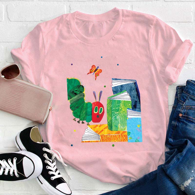 The Caterpillar Like Reading Books Teacher T-Shirt