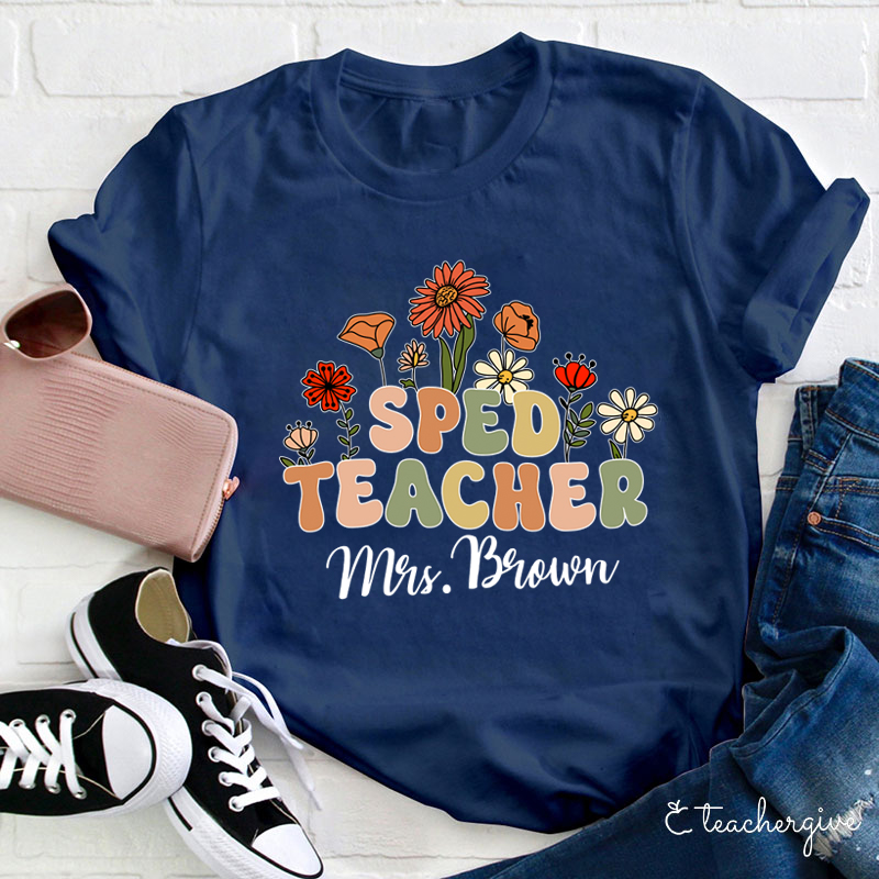 Personalized Spring Floral Sped Teacher T-Shirt