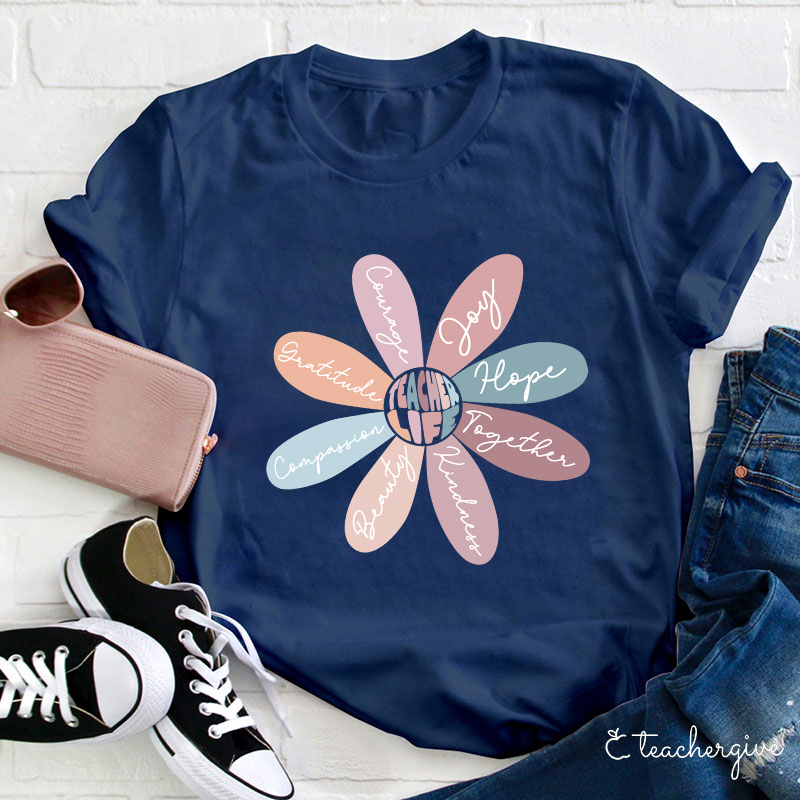 Life Is Good Letter Flower T-Shirt-Teachergive