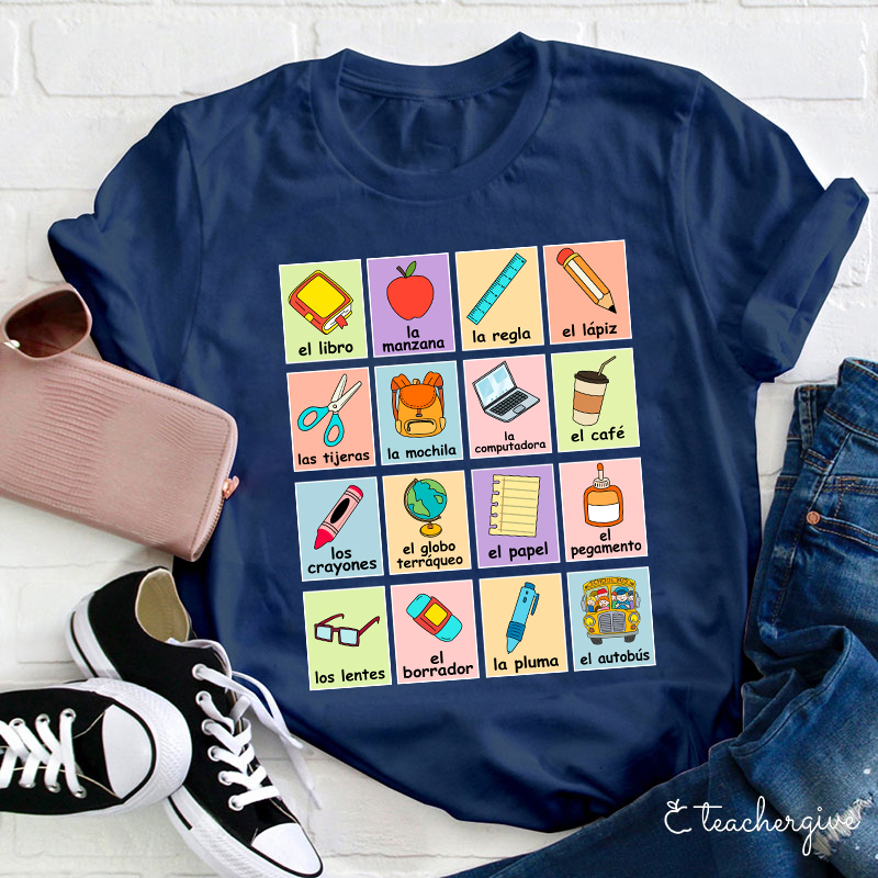 Spanish Picture Correspondence List Teacher T-Shirt