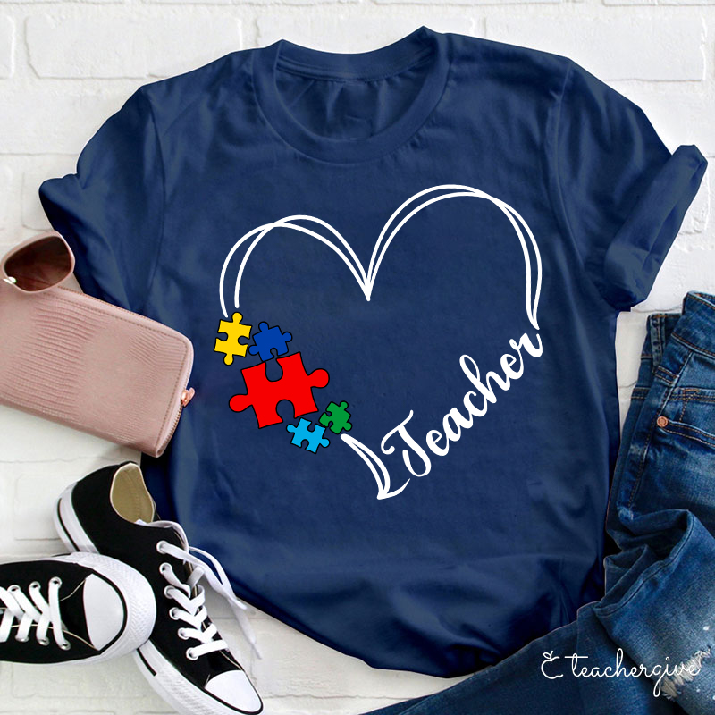 Puzzles and Hearts Teacher T-Shirt