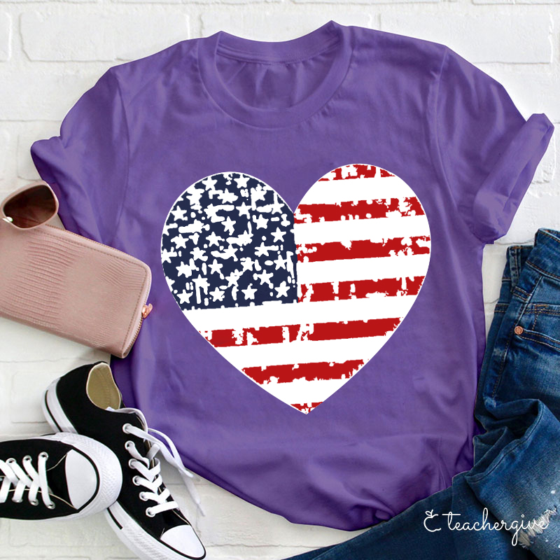 Independence Day Heart Teacher T-Shirt