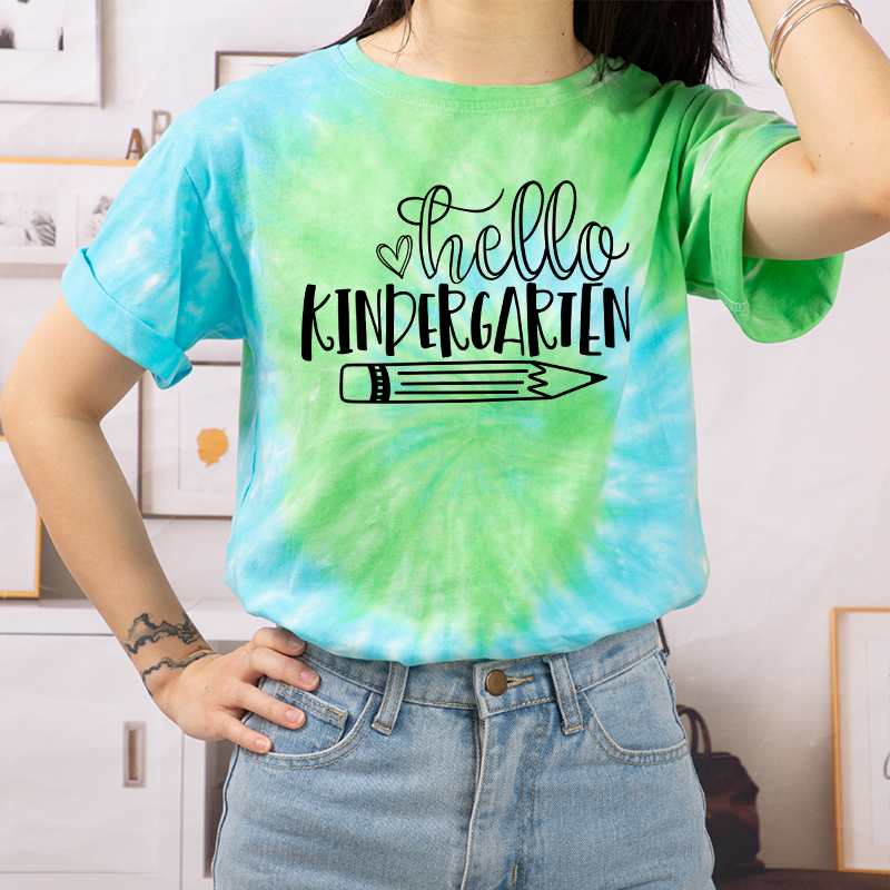 Personalized Hello Kindergarten Teacher Tie-dye T-Shirt
