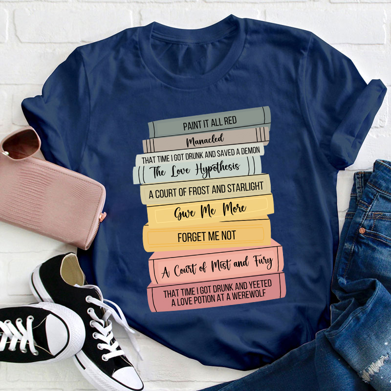 Personalized Stack Of Books Teacher T-Shirt
