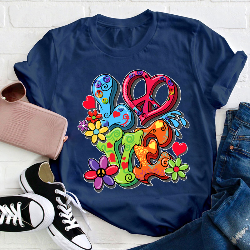 Love Flower And Heart Teacher T-Shirt