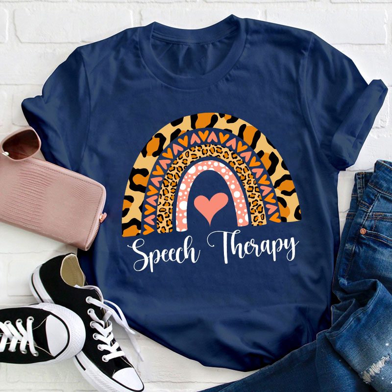 Leopard Rainbow Speech Therapy Teacher T-Shirt