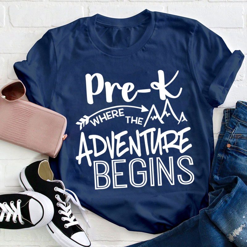 Personalized Grade Pre-K Where The Adventure Begins Teacher T-Shirt