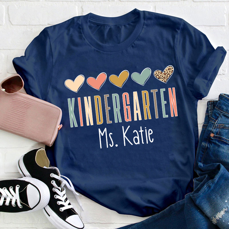 Personalized Name Colorful Heart Teacher T-Shirt