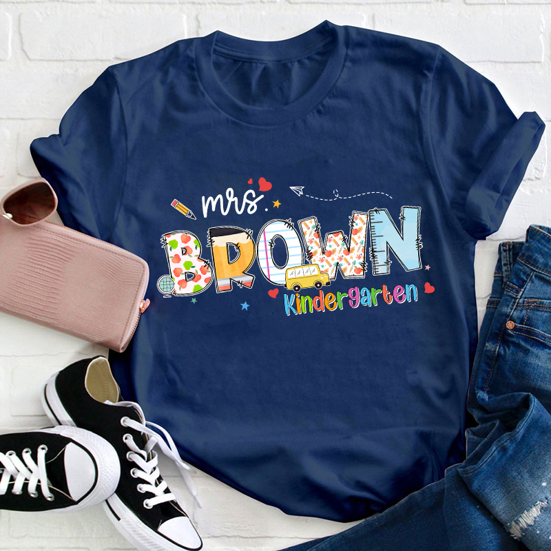 Personalized Colorful Name And Grade Teacher T-Shirt