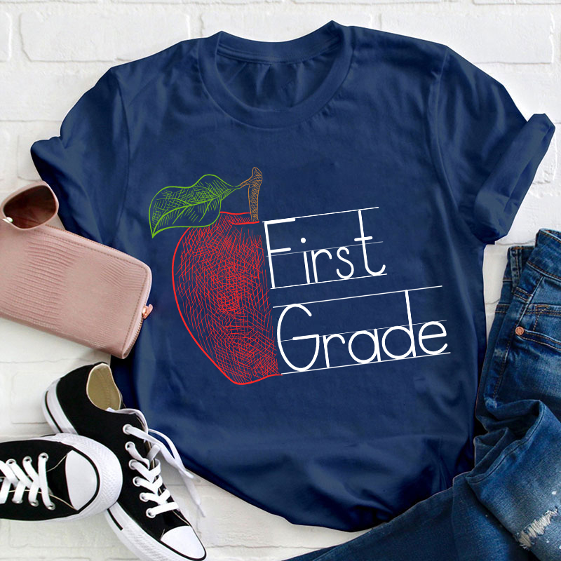 Personalized Grade Half Of Red Apple Teacher T-Shirt