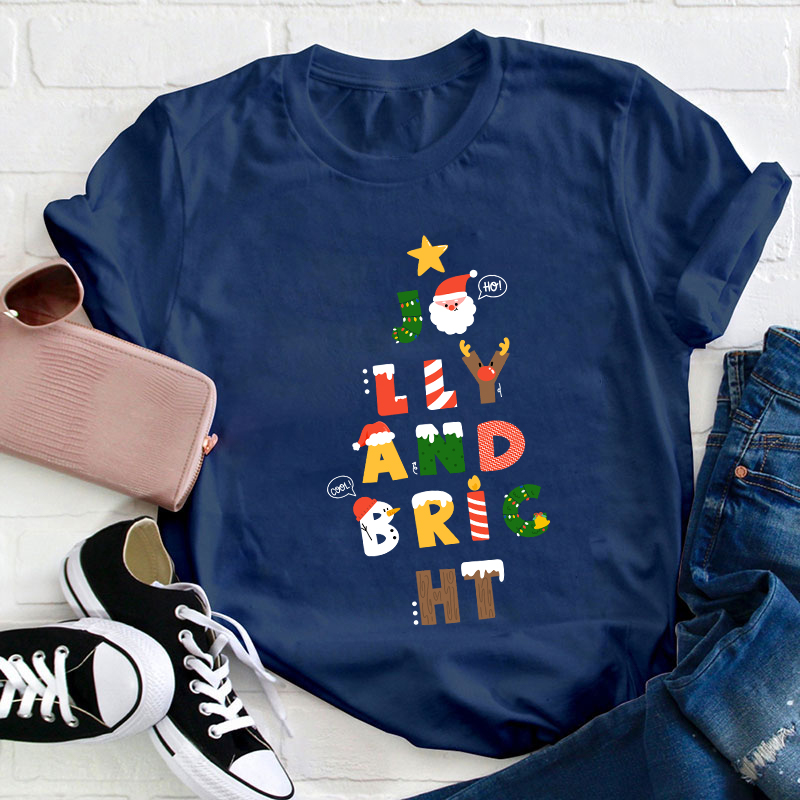 Jolly And Bright Best Christmas Vibes Teacher T-Shirt