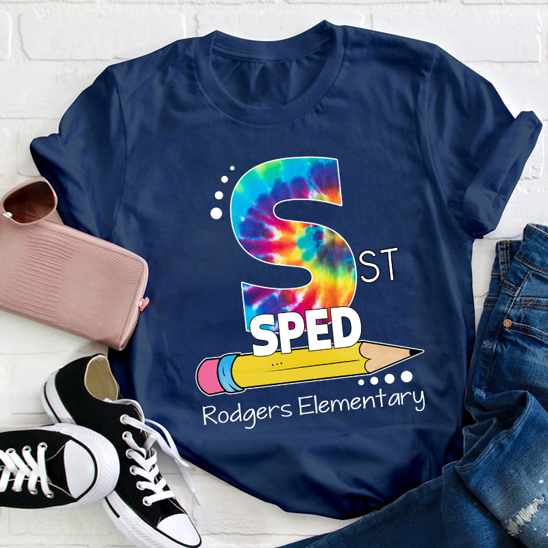 Personalized tie-dye Letters And Pencils Teacher T-Shirt