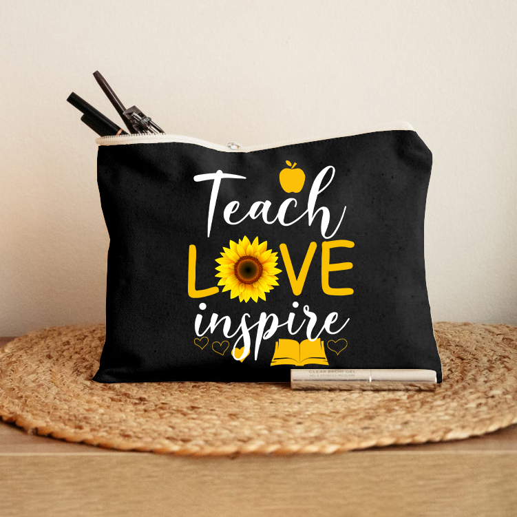Teach Love Inspire Flower Teacher Makeup Bag