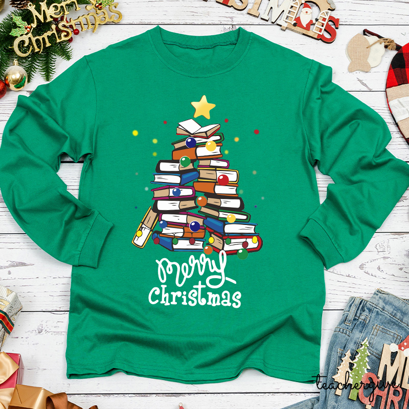 Merry Christmas Books Teacher Long Sleeve T-Shirt