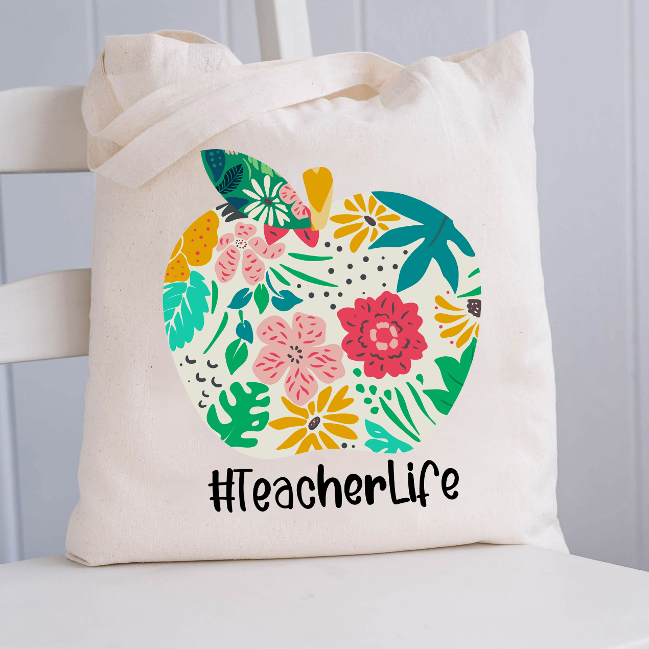 Teacherlife Apple Flower Tote Bag